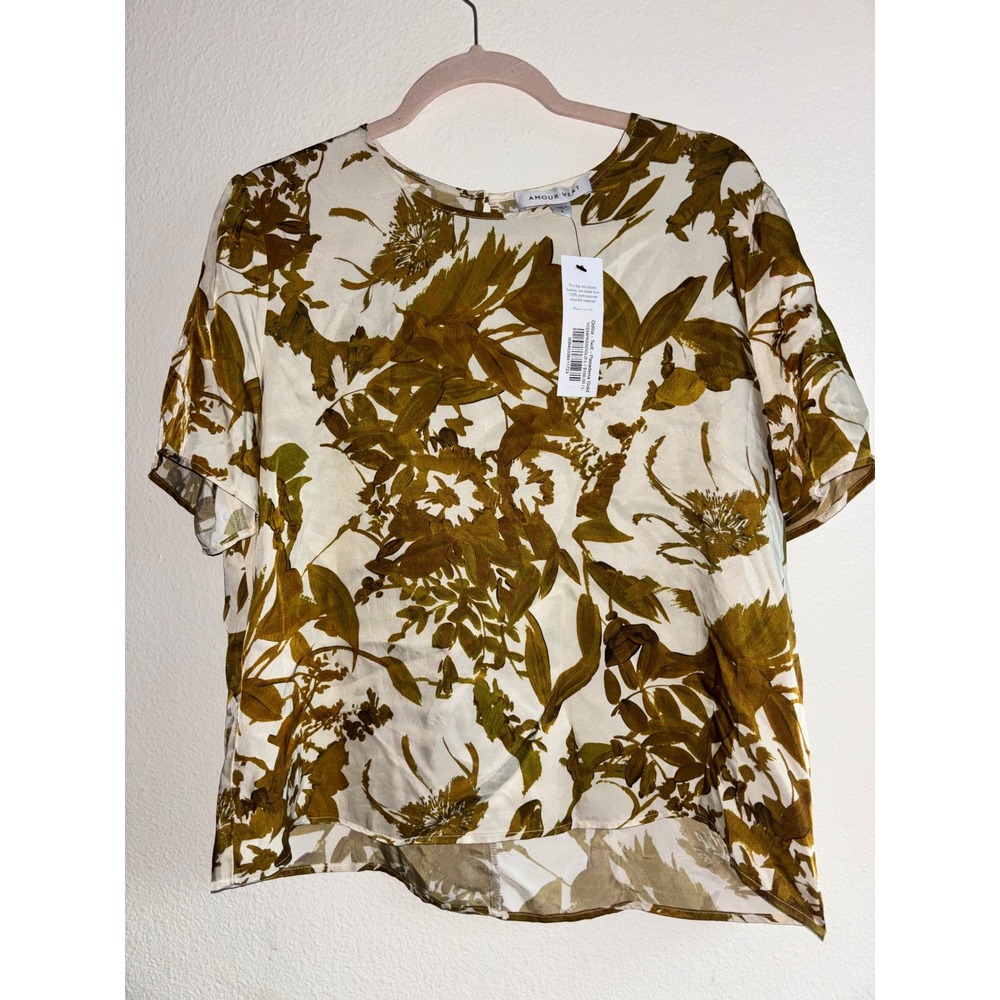 Amour vert floral mustard top women size L NWT - Picture 2 of 6